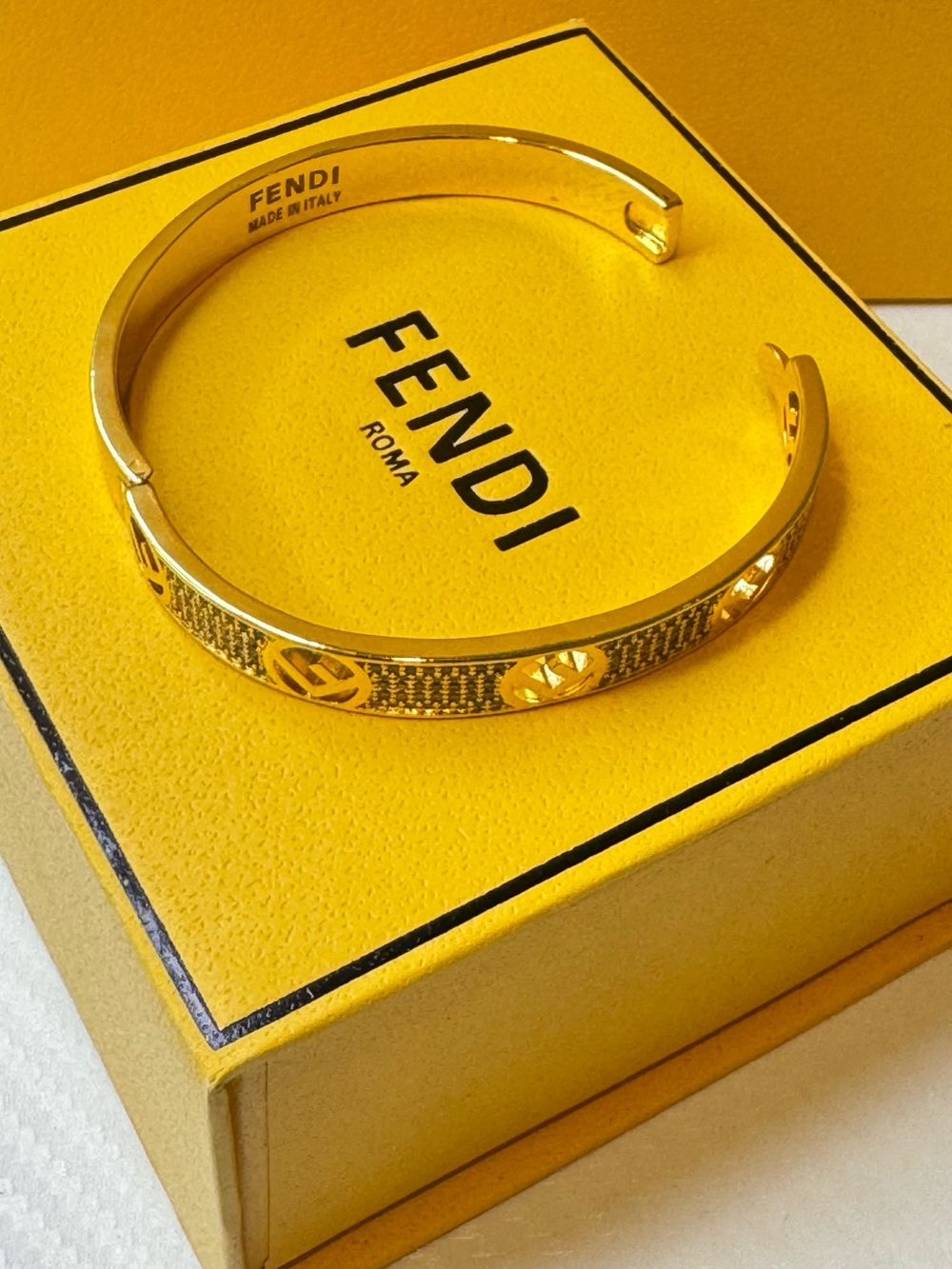 Fendi Gold-Tone Logo Sparkle Bangle Bracelet - Picture 4 of 5